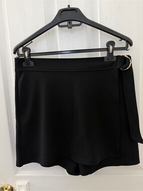 H&M Black Wrap-Style Skort with Gold-Tone Ring Accent